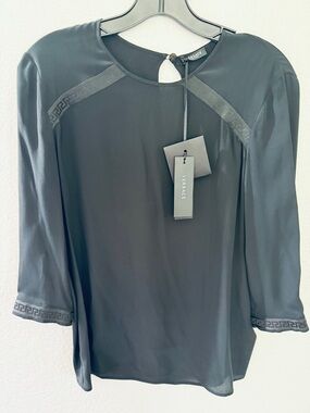 Versace Women's Monogram Black Silk-Blend 3/4 Sleeve Blouse Size 38